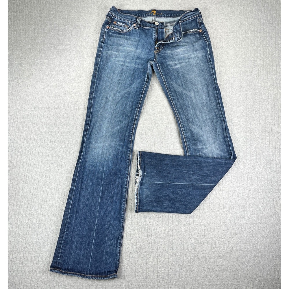 7 For All Mankind Bootcut Jeans Women 30x32 Blue Low Rise Distressed Denim